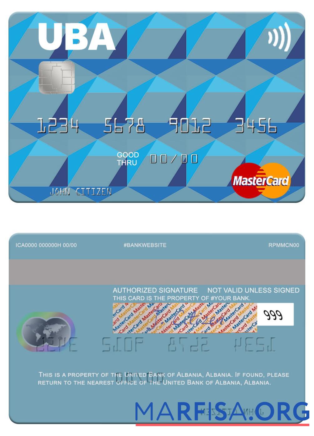 Downloadable Albania United Bank of Albania mastercard real example